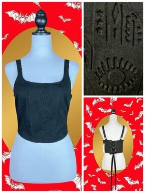 Dangerfield Black Friday NWT Goth Black Palmistry Lace Up Back Corset Top 4/6